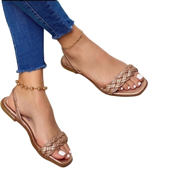 New! VG Shoes Colombian Faux Leather Braided Square Toe Flat Colombianas Sandals - Picture 1 of 7